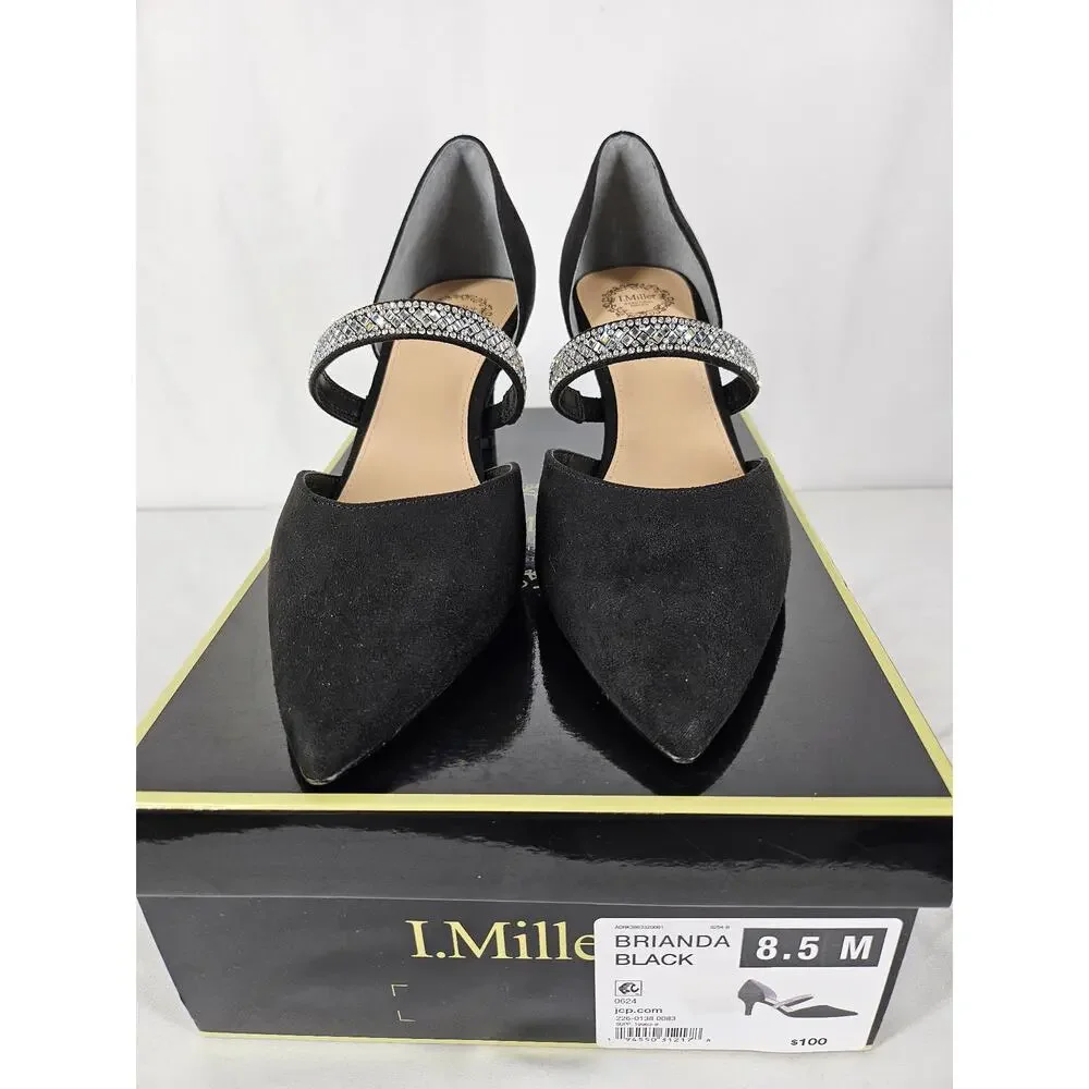 I.MILLER BRIANNA BLACK WOMEN’S SUEDE-LIKE STRAP HEEL – SIZE 8.5M – 3